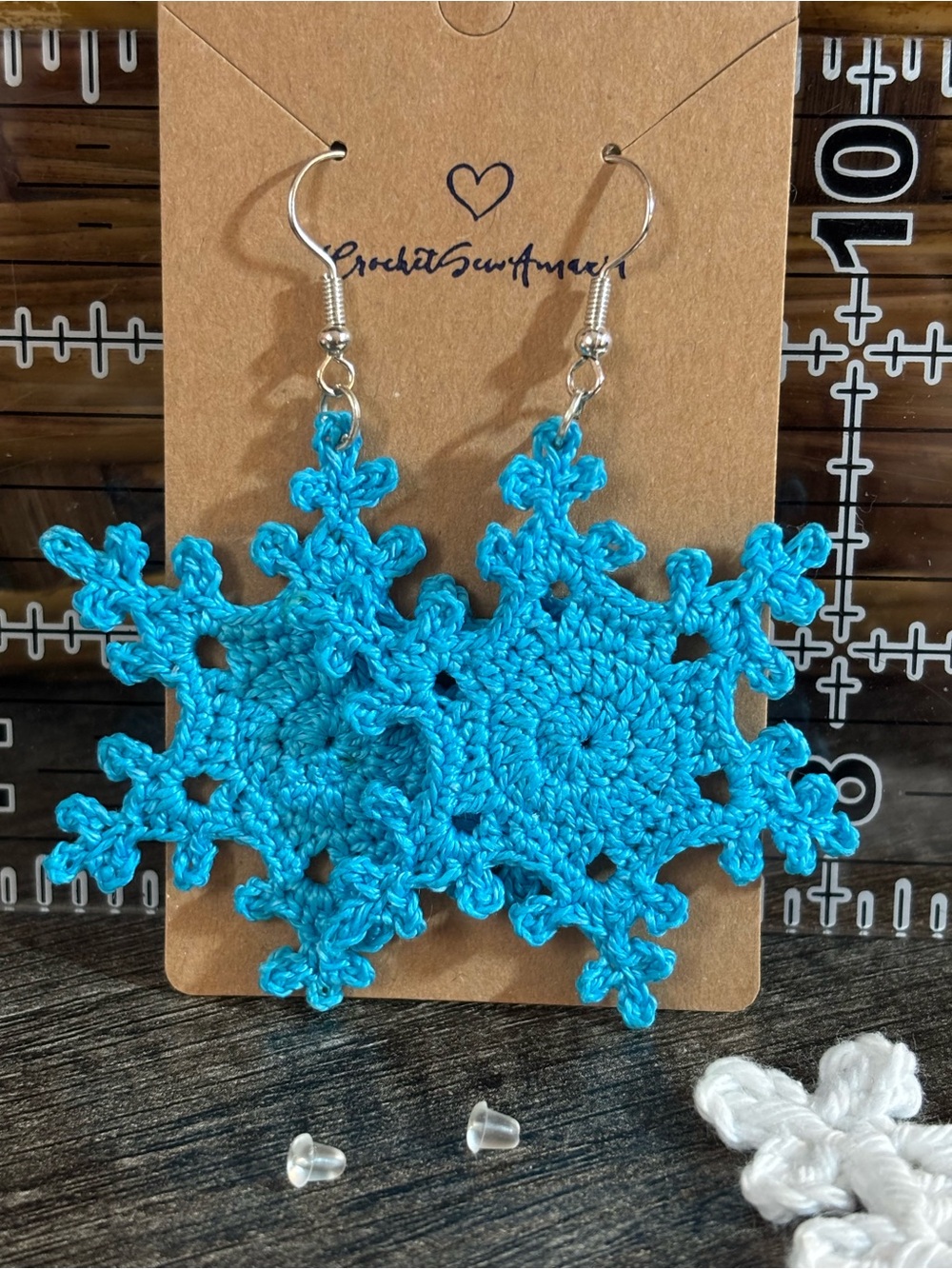 NEW Handcrafted Crochet Turquoise Blue Snowflake Earrings